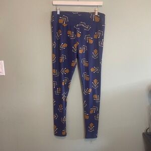 LuLaRoe Women Printed Fuzzy Fleece Athletic Run Fitness Leggings Blue Medium